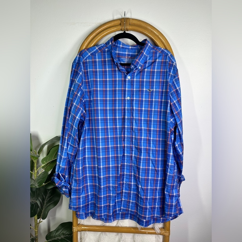 Mens Vineyard Vines Blue Plaid Performance Button Down sz XL